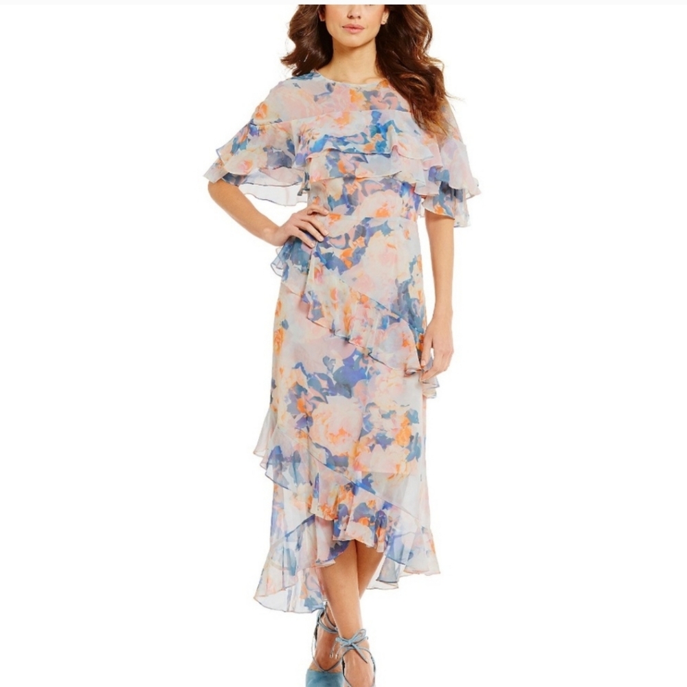 Gianni Bini Dress Womens Size‎ 2  XS Peach Pink Floral Spring Tiered Ruffle Slip